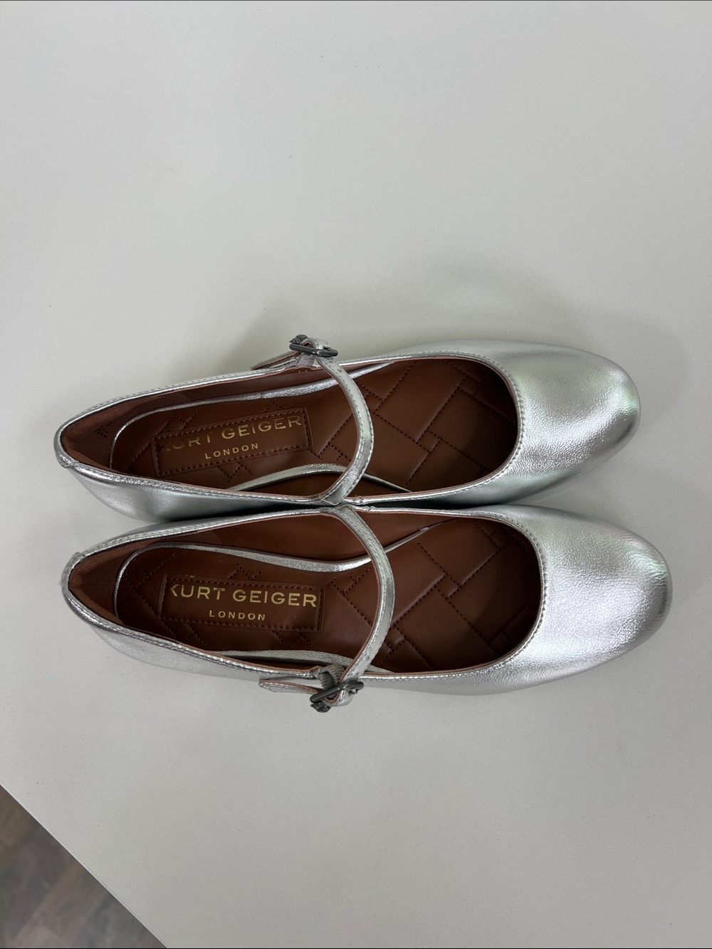 Kurt Geiger regent low heel mary jane silver metallic leather flats size 7 - Picture 10 of 11